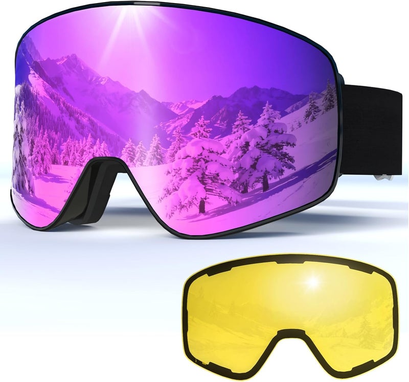 MXJ Gear SKi Goggles,Frameless Snowboard Goggles with 2 UV400 Magnet Ski Lenses,YH212 Anti-Fog Snow Goggles for Adult Men Women - Image 1